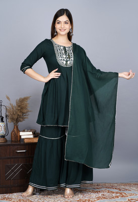sanvi Embroidered Kurta, Palazzo & Dupatta Set