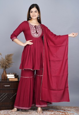 sanvi Embroidered Kurta, Palazzo & Dupatta Set