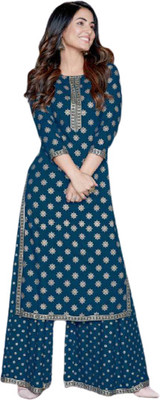 ELMAA Printed Kurta, Palazzo & Dupatta Set