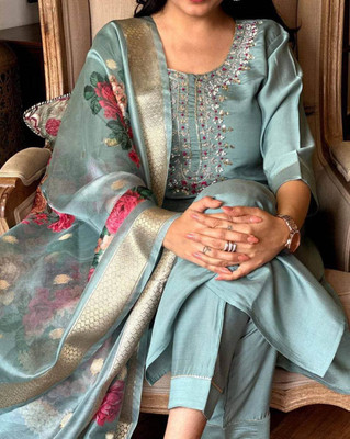 mtb Embroidered Anarkali Kurta, Bottom & Dupatta Set