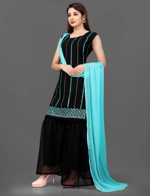 DHARMVIJ CREATION Embroidered Kurta, Palazzo & Dupatta Set
