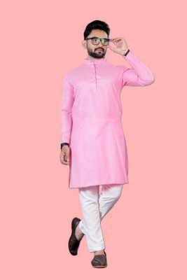 OMKAR EN TRENDS Men Printed Straight Kurta(Pink)