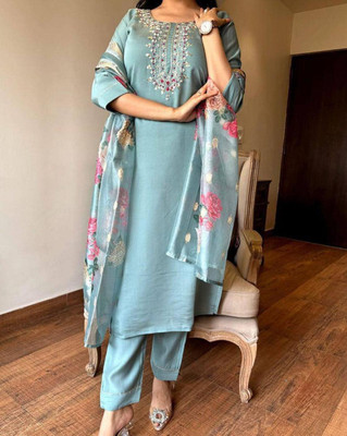 Florencia Self Design, Embroidered Kurta, Trouser/Pant & Dupatta Set
