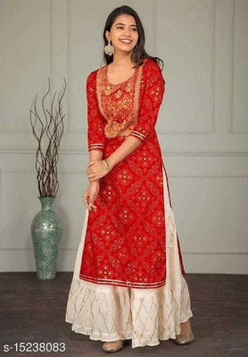 Melila Women Printed Straight Kurta(Red)