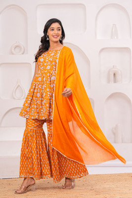 BLEVY Women Kurta Sharara Dupatta Set