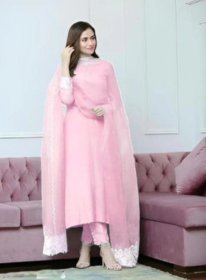 SAAVARIYA Fashion Applique, Self Design, Solid Kurta, Trouser/Pant & Dupatta Set