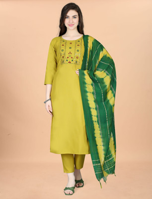 DClothvilla Women Embroidered Ethnic Dress Kurta(Yellow)