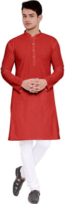 TRSUTSOUS Men Solid Straight Kurta(Red)