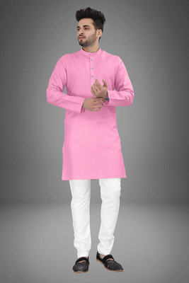 CRYSTALREVENUE Men Solid Straight Kurta(Pink)