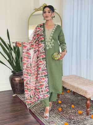 Siddheshwar Itraders Embroidered Kurta, Trouser/Pant & Dupatta Set