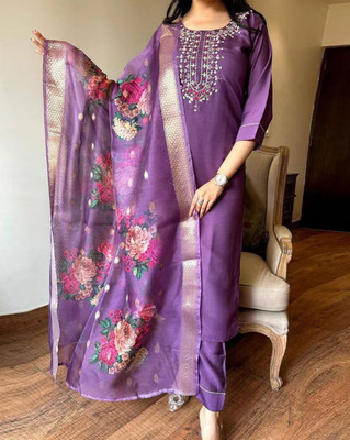 Lensya Embroidered Anarkali Kurta, Bottom & Dupatta Set
