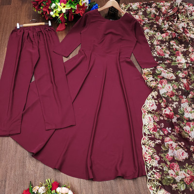 leaon Solid Anarkali Kurta, Bottom & Dupatta Set