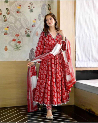 Jeevika's Floral Print Anarkali Kurta, Bottom & Dupatta Set