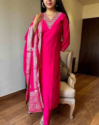 Lensya Embroidered, Solid Anarkali Kurta, Bottom & Dupatta Set