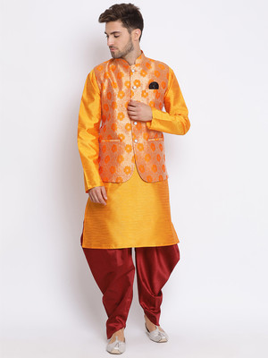 Hangup Men Kurta Dhoti Pant Ethnic Jacket Set