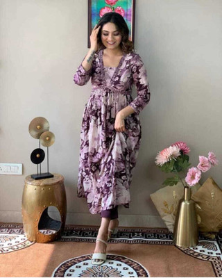 PRASHMOING clothing Women Printed A-line Kurta(Purple)