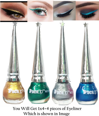 MegaValue Smudge proof Glitter Liquid Eyeliner set of 4, 5ml Each, Blue, Silver, Green and Gold 20 ml(Glitter)