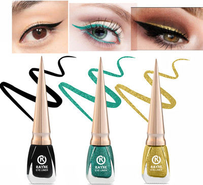 touchup Smudge Proof Liquid Sparkling Eyeliner, 18 ml(Matte black, Glitter Green, Glitter Gold)