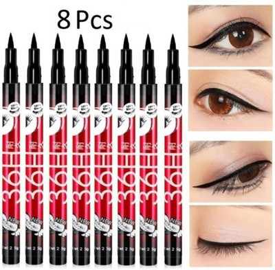 Yuvami's Professional Combo of 8 Pcs High quality waterproof 36 H liquid-eye liner 25 g(Deep Black)