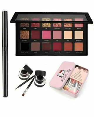 Winble Rose Gold Eyeshadow Palette With Liquid Eyeliner Set With Soft Brush Pack(4 Items in the set)