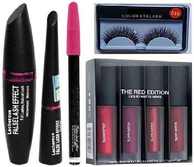 seyblush 3in1 eyeliner combo 4pc mini lipstick and fasle eyelashes 30 ml(Multicolor)