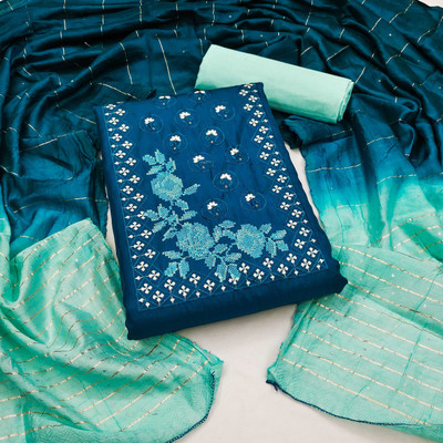 PANZORA Cotton Blend Embroidered Salwar Suit Material