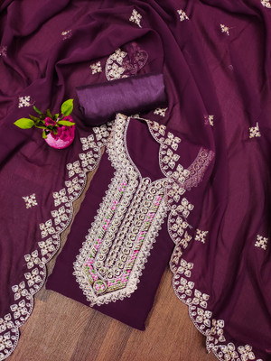 PANZORA Georgette Embroidered Salwar Suit Material