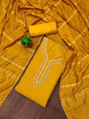 manvaa Cotton Blend Embellished Salwar Suit Material