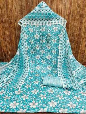 Divastri Cotton Blend Embroidered, Floral Print Salwar Suit Material