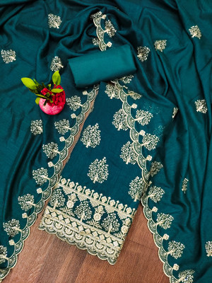 PANZORA Cotton Blend Embroidered Salwar Suit Material
