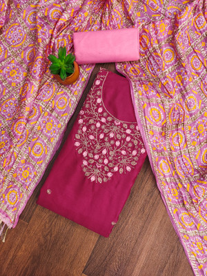 PANZORA Cotton Blend Embroidered Salwar Suit Material