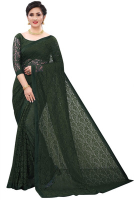 NG CREATION Self Design Bollywood Net Saree(Green)
