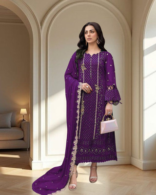 Dealbazaars Corporation Georgette Dyed, Embroidered, Embellished, Self Design Salwar Suit Material