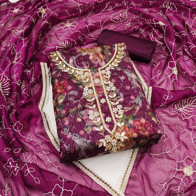 NEGRONI Organza Floral Print Salwar Suit Material