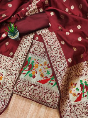 PandadiSaree Silk Blend Printed Salwar Suit Material