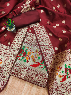 PandadiSaree Silk Blend Printed Salwar Suit Material