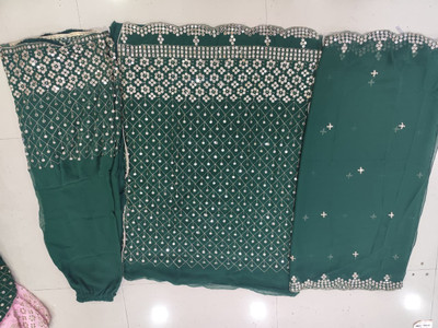 CLOTHLEMON Georgette Embroidered Kurta & Sharara Fabric