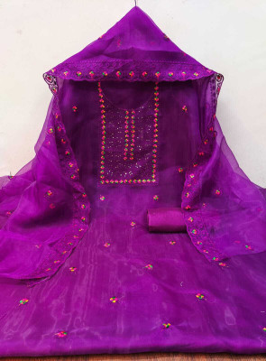 Husnpari Organza Embroidered Salwar Suit Material