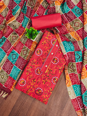 PANZORA Cotton Blend Embroidered Salwar Suit Material