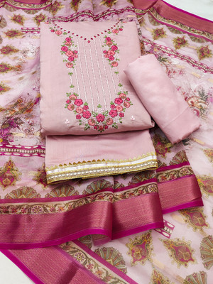 manvaa Silk Blend Embellished Salwar Suit Material