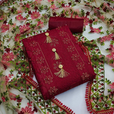 KRUTAGNA CREATION Cotton Blend Embroidered Kurta & Churidar Material