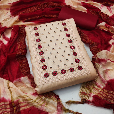 HERE&NOW Silk Blend Embroidered Salwar Suit Material