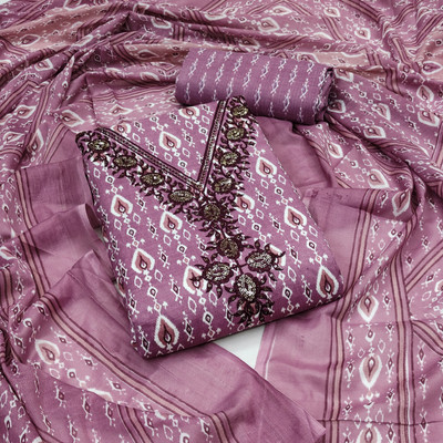Divastri Cotton Blend Embroidered, Floral Print Salwar Suit Material