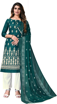 HERE&NOW Cotton Blend Embroidered Salwar Suit Material