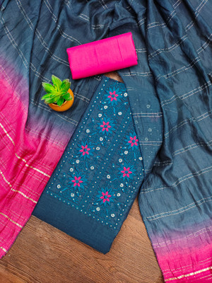 HERE&NOW Cotton Blend Embroidered Salwar Suit Material