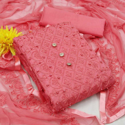 RSTWISTER Cotton Blend Embroidered Kurta & Churidar Material