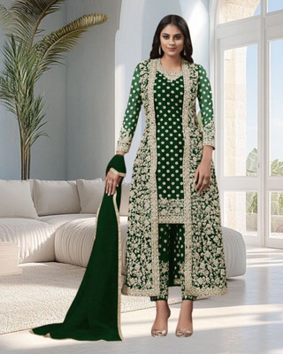 Dealbazaars Corporation Net/Lace Dyed, Embroidered, Embellished, Self Design Kurta with Jacket & Bottom Material