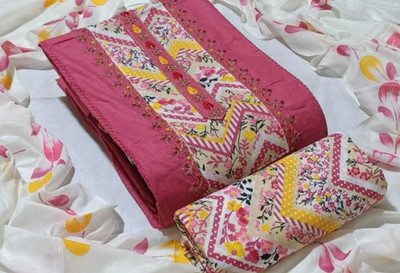 ABODH COLOURS Pure Cotton Embroidered, Printed Salwar Suit Material