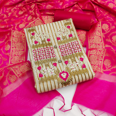 HERE&NOW Cotton Blend Embroidered Salwar Suit Material