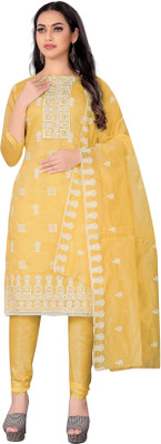 HERE&NOW Chanderi Embroidered Salwar Suit Material